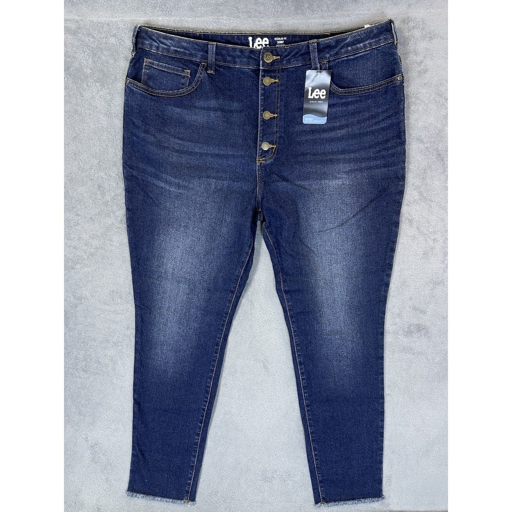 New Lee Jeans Womens 22 Plus Blue Dark Wash Heritage High Rise Skinny Button Fly